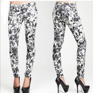 Bebe Black White Roses stretchy Low Rise